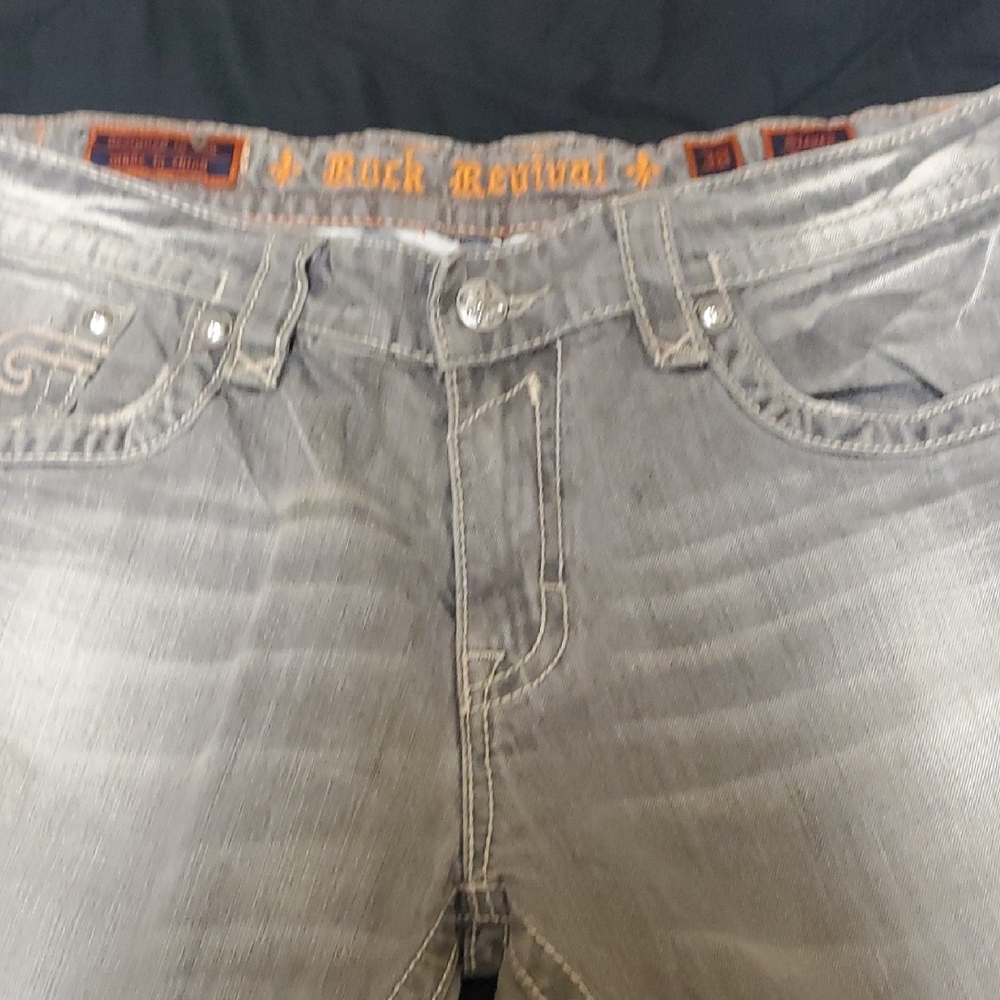 Rock Revival Light Gray Patch Detail Jeans - Picture 8 of 16